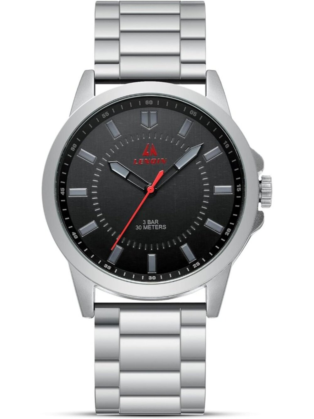 Men's Silver And Black Waterproof Stainless Steel Analog Quartz Luxury Watch